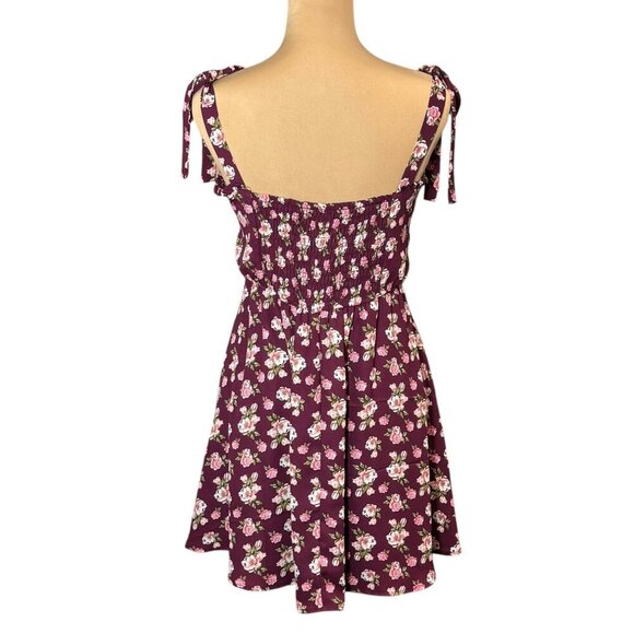 Altar'd State Milkmaid Floral Mini Dress Sz.M Burgundy Smocked Boho Coquette - Picture 3 of 13